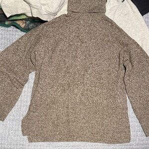 Merino Wool Blend Marled Cable-Knit Turtleneck Sweater